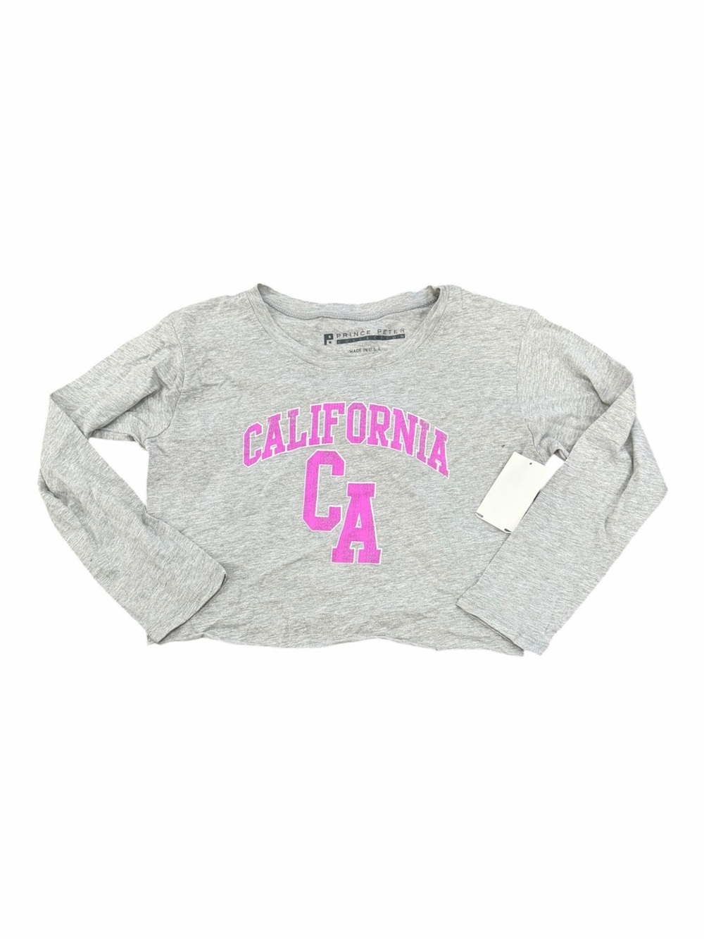 Prince Peter Gray California CA Girls Cropped Long Sleeve Tee L